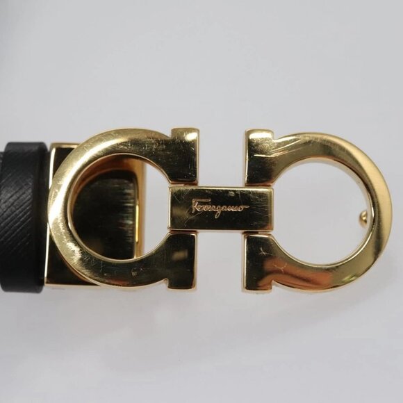 Salvatore Ferragamo Gancini Belt Leather 29.1""-31.5"" Black Auth am7781V - Picture 6 of 11